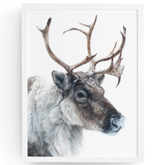 Watercolor Reindeer Portrait Wall Art Print - Deer Poster, Unframed - Winter - Picture 1 of 6